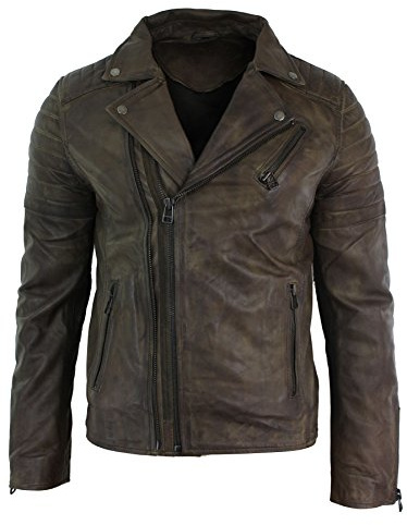 Infinity Leather Herren Lederjacke 100% Echtleder Schwarz Brando Retro Vintage Design