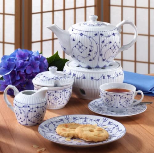 Heiko Blume Teeservice Indisch Blau Porzellan – 22-teiliges Geschirr-Set – Langlebig & Elegantes Design