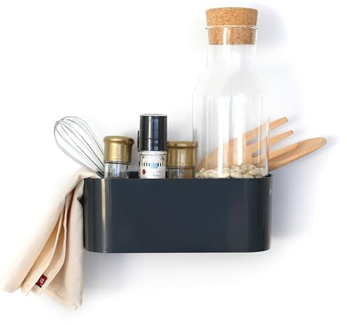 KalaMitica - Magnetischer Stifthalter, Markerhalter, Blumentopf - Behälter für Magnettafel, Kühlschrank und Andere Magnetische Oberfläche - 22,5 x 11,8 x 8,5 cm - Dunkelgrau