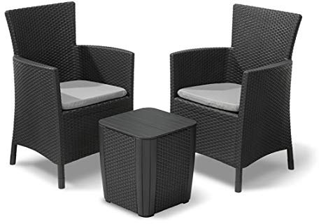 Allibert Balkonmöbelset, Rattan, Iowa Balcony, Grau, 3-teilige Set Balkonmöbel Rattan, platzsparend