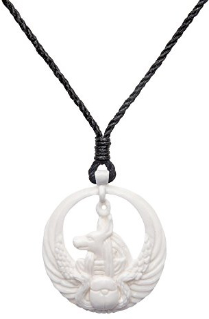 81stgeneration Collar Amuleto Egipcio de Hueso Tallado | Cabeza de Anubis con Diseño de Escarabajo Alado | Símbolo de Protección | Colgante Talismán para Hombre y Mujer | Regalo Espiritual