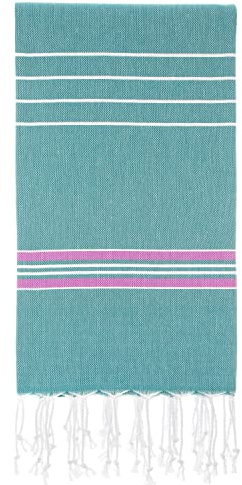 Cacala 100% Cotton Pestemal Turkish Striped Bath Towel, Aqua/Purple (1011101368893710)