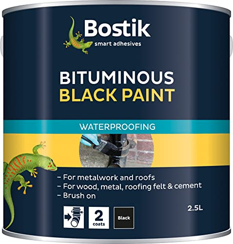 Bostik Cementone Bituminous Black Paint 2.5L | Weather Protection On Metals, Concrete, Roofing Felts, Iron Asphalt and Wood