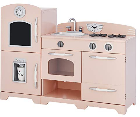 Pink Wooden Toy Kitchen with Fridge by Teamson Kids Play Kitchen TD-11413P