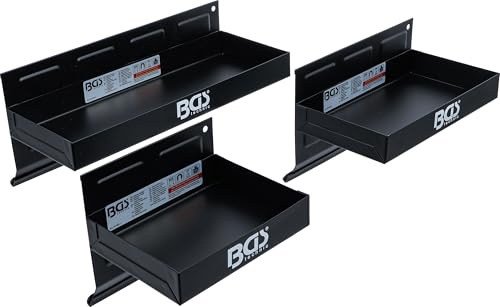 BGS 67150 | Magnet-Ablagen-Satz | 150/210 / 310 mm | 3-TLG. | Starker Magnet | individuell positionierbar | für metallischen Untergrund | für Werkzeuge und Spraydosen
