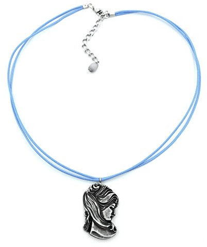 Kette, Cameè grau, Kordel hellblau 40cm