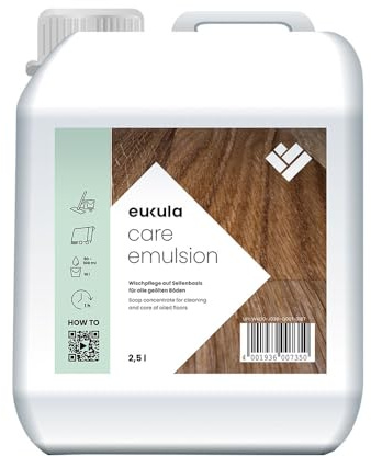 eukula care emulsion 2,5 L | Reinigung und Pflege von geölten Holz- und Korkfußböden | Holzbodenseife Konzentrat | schonender Holzboden Reiniger auf Seifenbasis