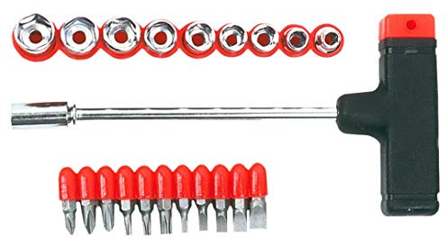 Cacciavite Portainserti/Bussole Composto Da: 9 Bussole (Mm 5>13), 5 Inserti A Lama Dritta (Mm 3>8), 3 Inserti A Lama A Corce (N.1-2-3), 3 Inserti Pozidrive (N.1-2-3). Manico A 'T'. Attacco 1/4'.