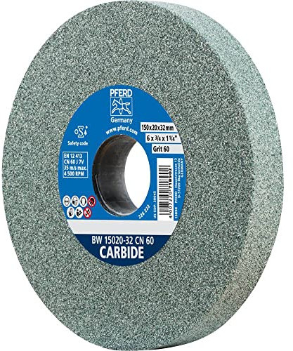 PFERD Schleifbockscheibe CARBIDE, 150x20x32, SiC 60, 39008570 – Weiche, aggressive Schleifscheibe für harte Materialien, z. B. Hartmetall, mit Reduzierhülsen (25/20/16mm)