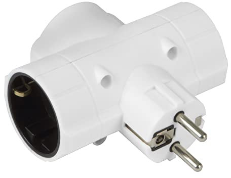 Amig - Ladrón de Enchufes Tipo Schuko de 3 Vías Mod.3208 con Toma de Tierra para Conectar Aparatos Eléctricos - Adaptador de Pared Triple Horizontal - Voltaje Máx: 250 V - Amperaje Máx: 10/16 A