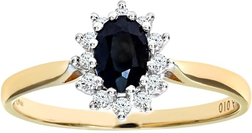 Naava 0.89ct Blue Sapphire and Diamond Ring for Women in 9ct Yellow Gold – Size R
