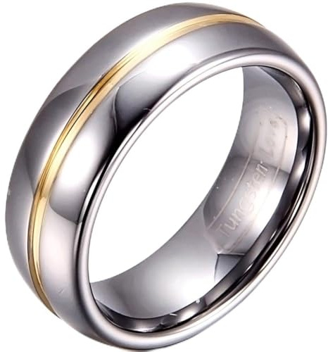 JewelryWe Schmuck 6/8mm Breite Wolframcarbid Herren-Ring Damen-Ring Gold Rille in der Mitte Partnerringe Hochzeit Engagement Band Größe 52 bis 74