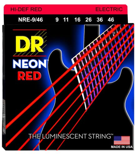 DR HiDef Red Neon Lite-n-Heavy 009, 011, 016, 026, 036, 046 Saitensatz für E-Gitarre/fluoreszierend (leuchten im Dunkeln)