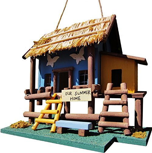 HÜWÜKNÜ Vogelhaus ``Sommer Haus`` Nistkasten zum Aufhängen, für Singvögel wie Spatzen, Meisen, Handarbeit aus Holz, bunt, Vogelvilla für Garten, Terasse, Balkon