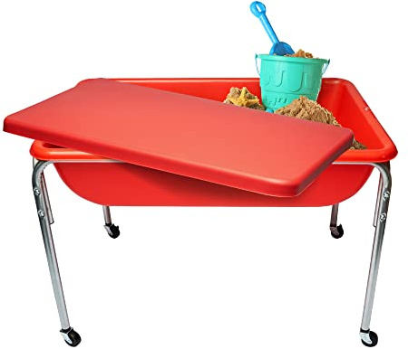 Children's Factory Medium Sensory Table and Lid – 24″ Height, Sandbox with Lid, Water Table for Kids, Red
