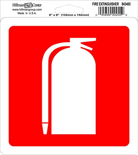 Hillman 843465 Feuerlöscher Symbol Vinyl Flexibel Selbstklebend Zeichen, Rot und Weiß, 15,2 x 15,2 cm 1-Sign