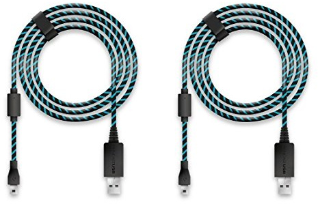 Lioncast 2x Cavo Ricarica Controller per Xbox One e PS4, Coperto con Tessuto, 4 metri, Micro USB 2.0 – Blu e Nero