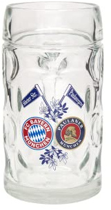 FC Bayern München Glas/Bierglas/Bierhumpen/Bierseidel/Bierkrug/Halbe-Maßkrug FCB Plus gratis Aufkleber Forever München