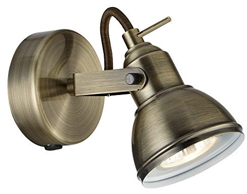 Antique Brass Finish Vintage Retro Style 1 Way Wall or Ceiling Spotlight Fitting with 1 x 50 Watt Halogen GU10