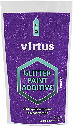v1rtus Purple Glitter Paint Crystal Additive 100g for Emulsion Paint - for use with Interior/Exterior Wall, Ceiling, Wood, Metal, Varnish, Dead Flat, Matt, Soft Sheen or Silk Paints