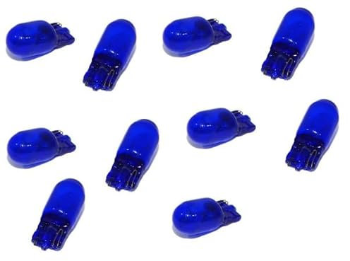 BLUETECH 10 Stück Leuchtmittel T10 W5W Glassockel als Innenbeleuchtung,Kofferaumbeleuchtung - BLAU 5000 Kelvin Super White.