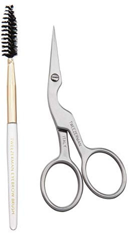 TWEEZERMAN Augenbrauenschere & Augenbrauenbürstchen (Präzisionsspitzen, Trimmen, rostfreier Edelstahl), Silber