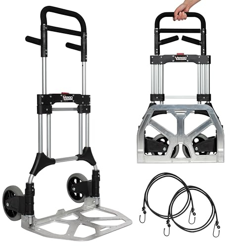 Vergo 400 lbs Capacity Folding Hand Truck Dolly – Lightweight Aluminum Frame Dolly Cart with 50 Telescoping Handle, Compact Hand Cart with 8” Rubber Wheels for Office, Warehouse, Trucks (S300L)