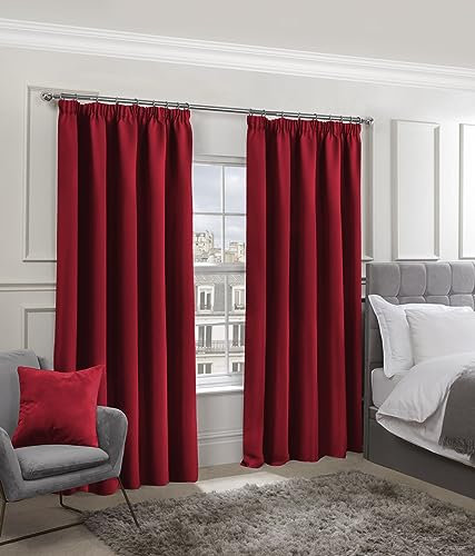Emma Barclay – Blackout Curtains for Bedroom Living Room Thermal Insulated Woven Pencil Pleat Blackout Curtains Cali Collection (66” x 90” Inch)(Red)
