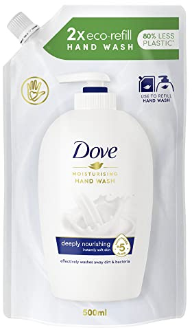 Dove, Sapone Liquido Mani, Ricarica Sapone Liquido Mani, Original, Rimuove con Efficacia Sporco e Batteri, con +5 Agenti Idratanti, Formula 99% Biodegradabile, 10 pezzi da 500ml
