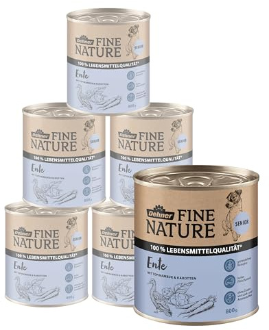 Dehner Fine Nature hundmat, våt mat i livsmedelskvalitet, för äldre hundar, anka, 6 x 800 g burk (4,8 kg)