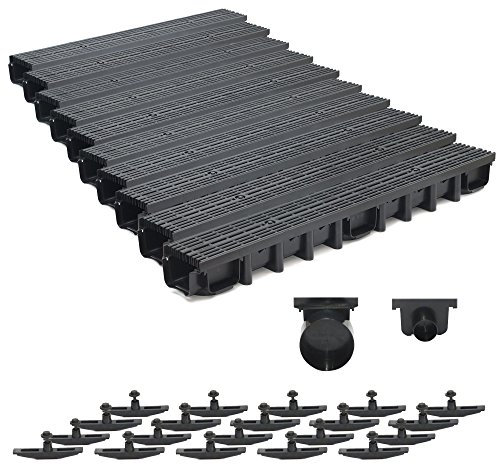 10m Entwässerungsrinne für modulares System A15 98mm, komplett Stegrost Kunststoff, Schwarz Line
