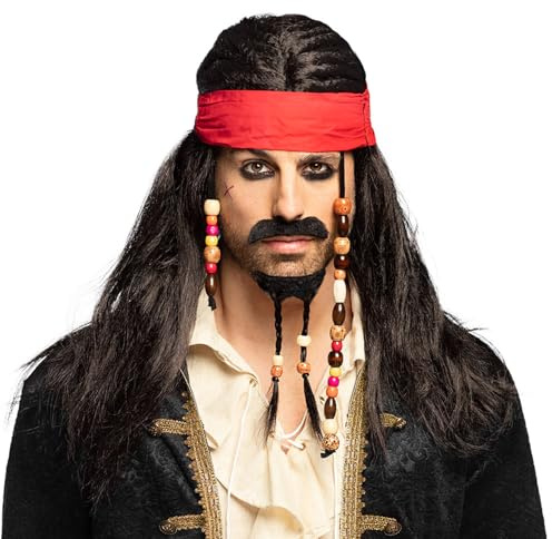 Boland 86343 - Perruque Pirat Tobias avec bandana, barbe, moustache et perles, cheveux artificiels, coiffure, bandit, brigand, capitaine, accessoire, fête à thème, carnaval