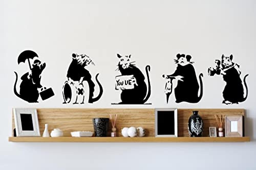 Wall Stickers Wall tattoo, collection of 5 Banksy rats, large vinyl, 25cm h, CUSTOMISABLE, MANY COLOURS, Genuine Broomsticker