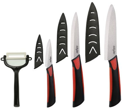 Dailycious DC-0046 Lot de 4 Pièces Céramique 1 Couteau de Chef 15 cm + 1 Couteau Universelle 12,5 cm + 1 Couteau d'Office 7,5 cm + 1 Eplucheur