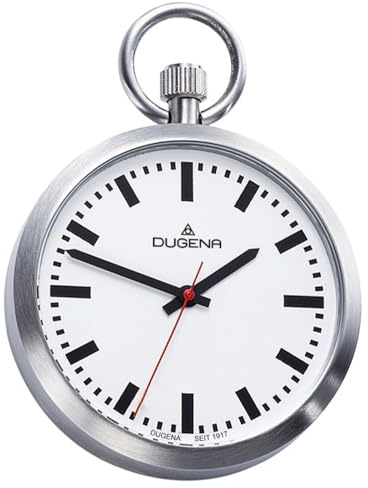 Dugena Herren-Taschenuhr 4288025-1 Lepine, Quarz, weißes Zifferblatt, Edelstahlgehäuse, Mineralglas, inklusive Kette