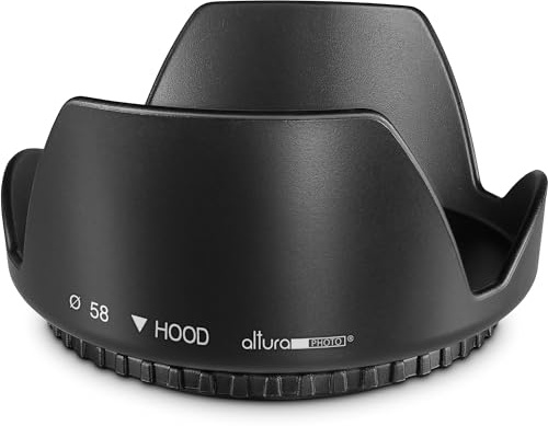 Altura Photo 58mm Camera Lens Hood Accessories for Canon Rebel T7 T8i T7i T6i T6s T6 SL2 SL3 EOS 77D 80D 90D with EF-S 18-55mm f/3.5-5.6 is, Select Nikon Lenses, Tulip Design Photography Accessories