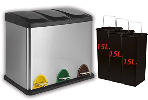 artex 21.40.13 Pattumiera per Raccolta Differenziata Logica 45l Tre Scomparti A Pedale Misure Cm 61x36x49h