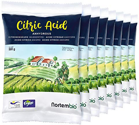 Nortembio Acido Citrico 8x500g – Acido Citrico Anidro Concentrato 100 % Puro Certificato – Pulizia Domestica Multiuso – Senza OGM – E-Book Incluso