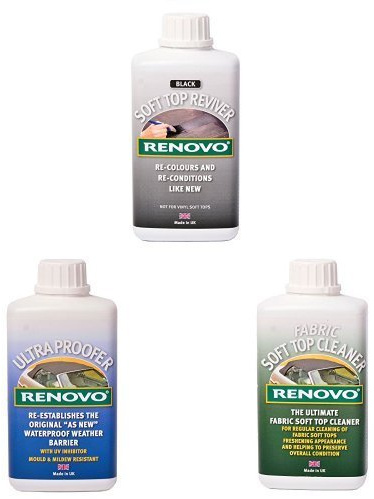 Renovo Bundle includes Soft Top Reviver 500 ml, Soft Top Ultra Proofer 500 ml and Soft Top Canvas Cleaner 500, Black