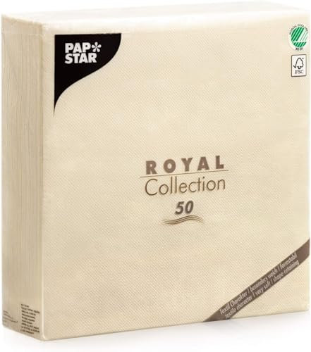 Papstar Servietten, Tissueservietten champagner Royal Collection 1/4-Falz, Größe 40 x 40 cm, 1 X 50er Pack, champagner / creme