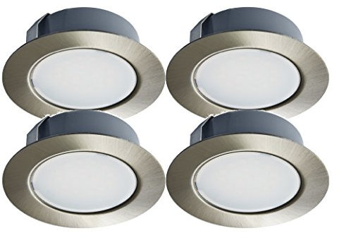 Trango Set di 4-12V AC/DC Downlight da incasso a LED, illuminazione da incasso, plafoniera TGG4E-042 nichel opaco per sostituire le lampade per mobili G4 alogene convenzionali I lampada da cucina