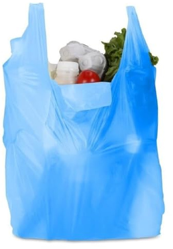 Tezraftaar® 100 x Vest Carrier Bags 12 x 18 x 23 18mu Blue Heavy Duty Plastic Carry Shopping Supermarket Groceries Bag