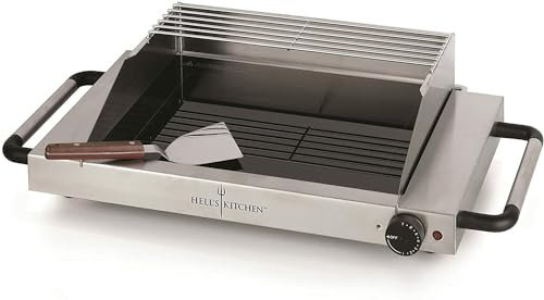 HELL 'S KITCHEN HK037 (Barbecue da tavolo in acciaio inossidabile, rettangolare, 64,5 cm, 37 x 13 cm)