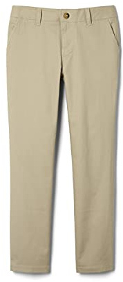 French Toast Girls' Adjustable Waist Stretch Twill Straight Leg Pant (Standard & Plus), Khaki, 14