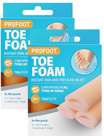 Profoot Toe Foam - Corn and Bunion Protectors Soft foam toe tubes for relieving pain caused by pressure and friction 2 Pack (6 tubes) - 3 tubes – 2 small and 1 large