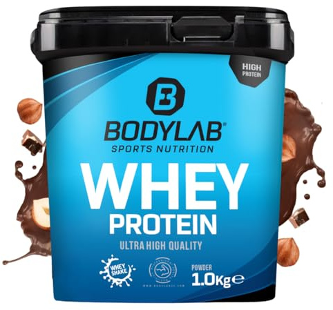 Bodylab24 Whey Protein Pulver, Haselnuss-Kakao, 1kg | Bis zu 24 g Protein pro Portion, hochwertiges Molkenprotein, perfekt löslich, ideal für Protein Shakes rund ums Training