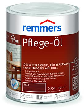 Remmers Olio curativo teak, 0,75 litri, olio a decorativo base di solvente legno all'interno e all'esterno, idrorepellente, tonalità di colore brillanti, adatto per mobili da giardino e terrazze in legno