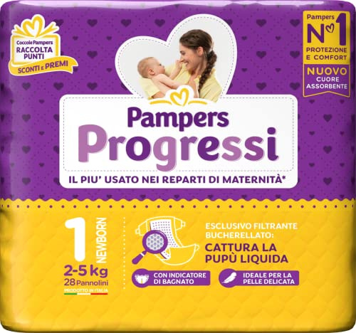 Pampers Progressi Windeln für Neugeborene, Größe 1 (2–5 kg), 28 Windeln