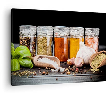 Quadro su Tela Spezie Aglio Legno sale Stampe da Parete 70x50cm Quadri Moderni Soggiorno Camera da Letto Cucina 1 pezzo Piccoli Decorazione Murale Wall Art Canvas Grafica Immagini AA70x50-2896