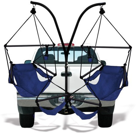 Hammaka Trailer Hitch Stand and 2 Blue Chairs Combo - Aluminum Dowels